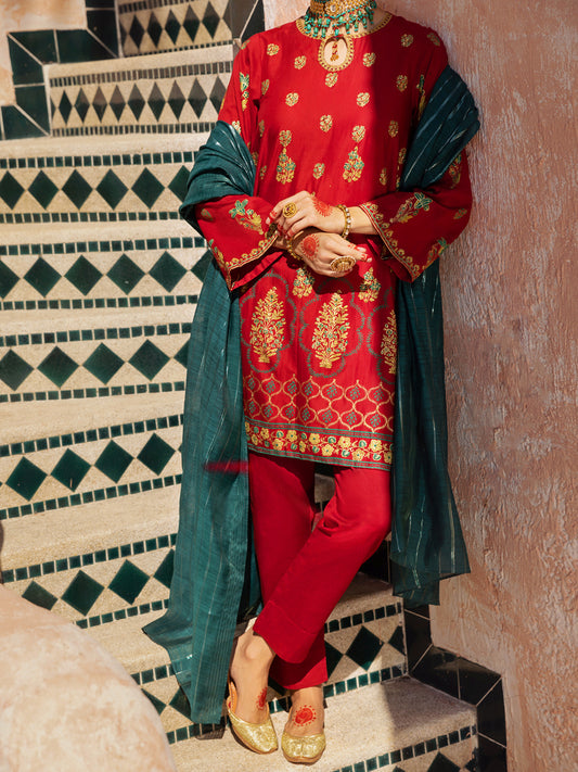 Red Silk 3 Piece Unstitched - ALP-3PS-1521