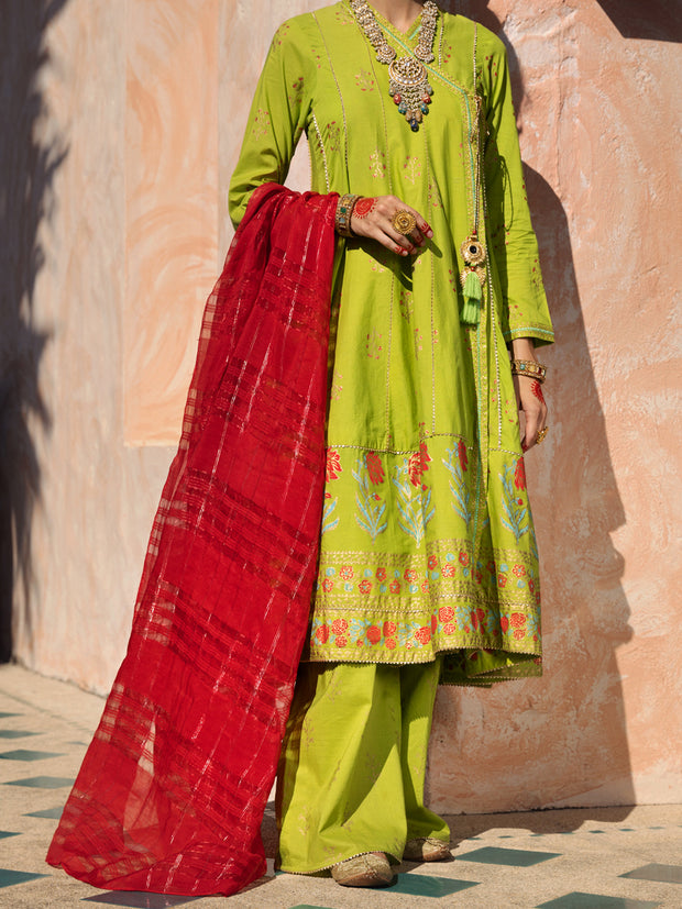 Lime Green Dobby Jacquard 3 Piece Stitched - ALP-3PS-1525
