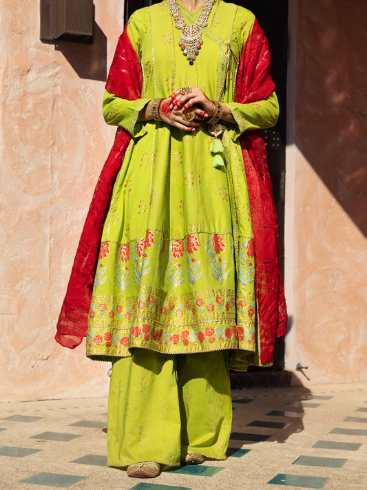 Lime Green Dobby Jacquard 3 Piece Stitched - ALP-3PS-1525