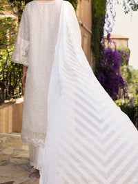 White Impure Organza Burnout 3 Piece Stitched - ALP-3PS-1535
