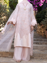 Peach Poly Khaddi Net 3 Piece Unstitched - ALP-3PS-1536