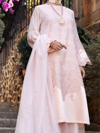 Peach Poly Khaddi Net 3 Piece Unstitched - ALP-3PS-1536