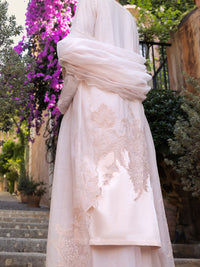Peach Poly Khaddi Net 3 Piece Unstitched - ALP-3PS-1536