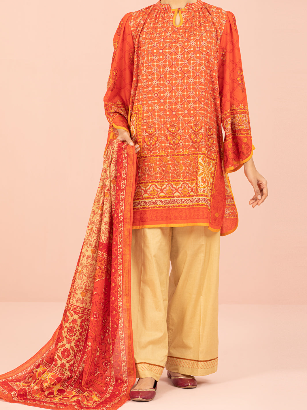Orange Lawn 3Pc Unstitched - ALP-3PS-1549