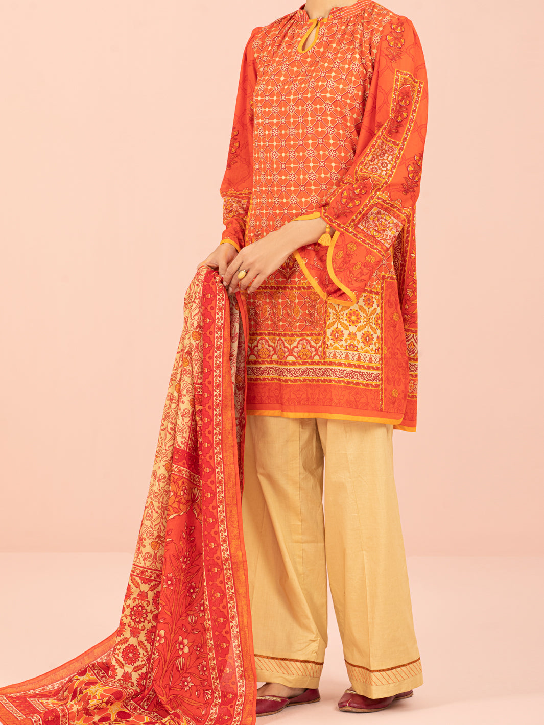 Orange Lawn 3Pc Unstitched - ALP-3PS-1549