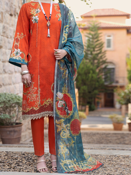 Orange Jacquard 3 Piece Unstitched - ALP-3PS-1572