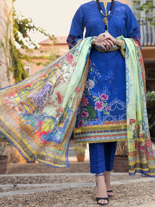 Blue Jacquard 3 Piece Unstitched - ALP-3PS-1573