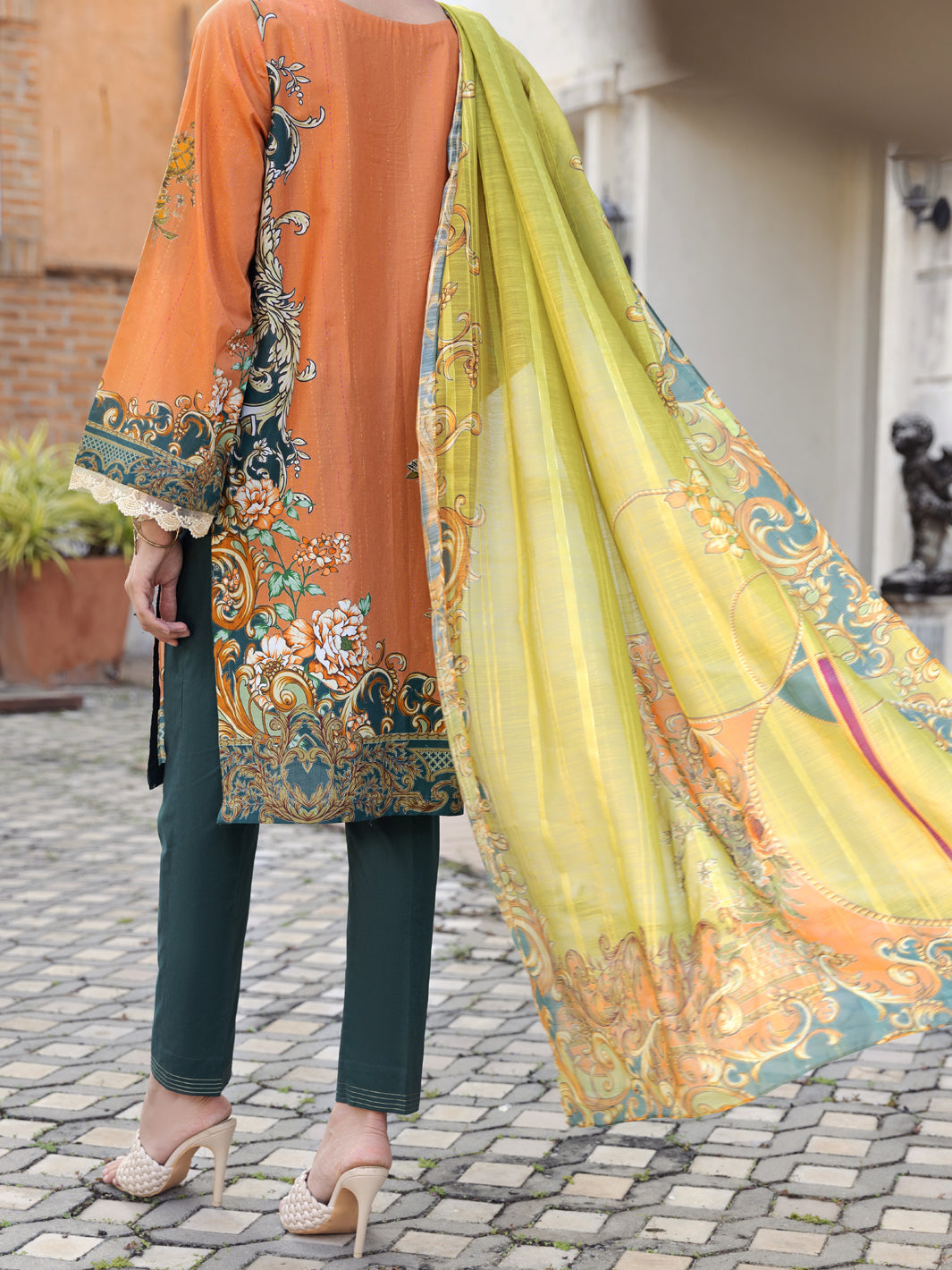 Orange Lawn 3 Piece Stitched - ALP-3PS-1579