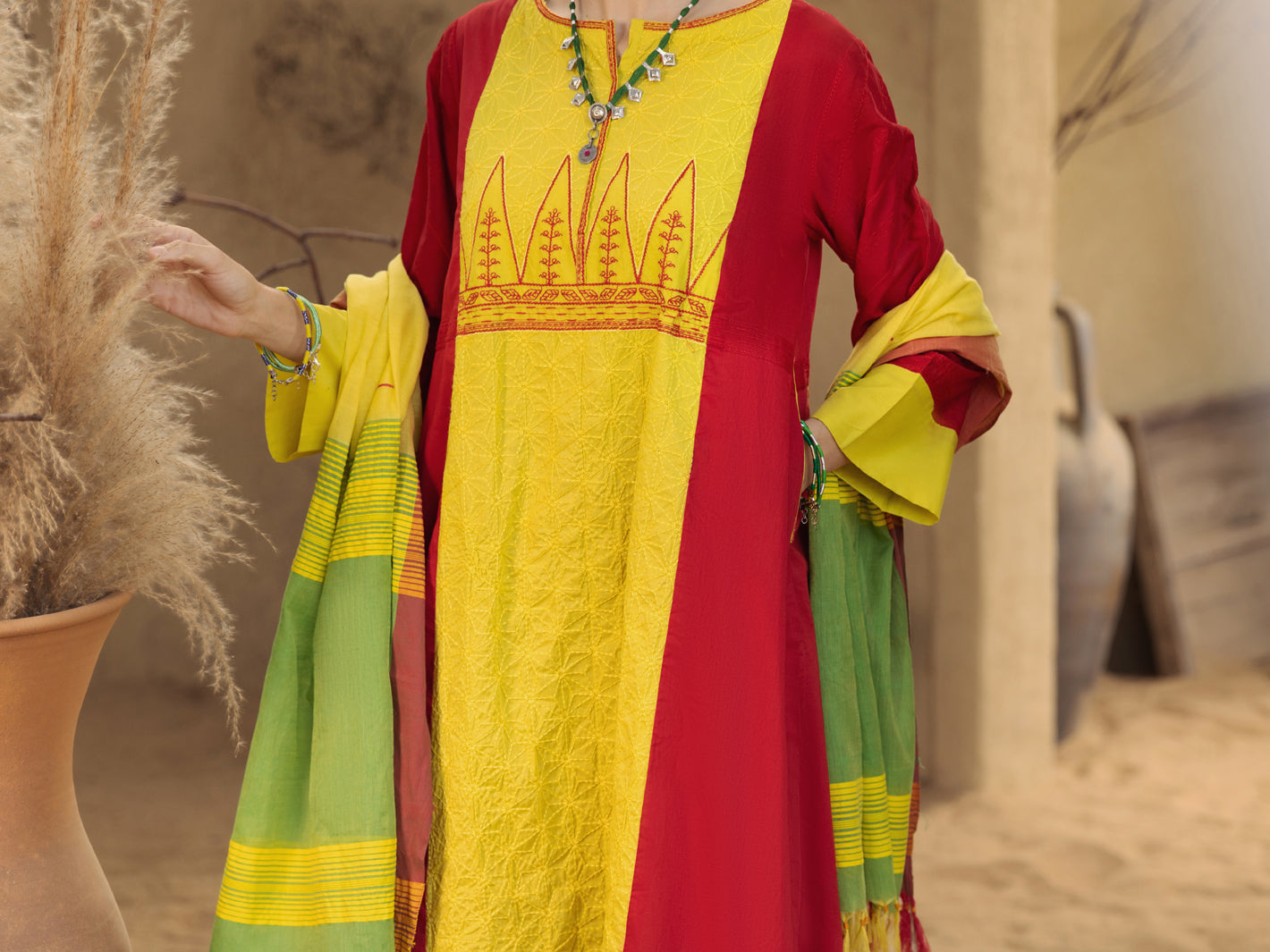 Red & Yellow Lawn 3 Piece Unstitched - ALP-3PS-1581
