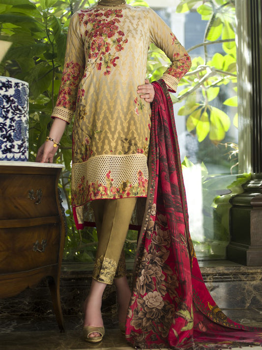 Red Jacquard 3 Piece Unstitched - AWP-186