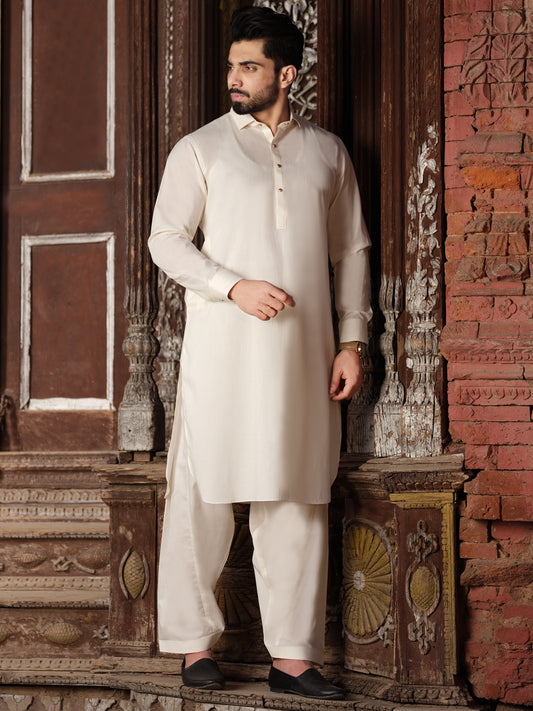 Off White Blended Kameez Shalwar - ALWA-KS-190