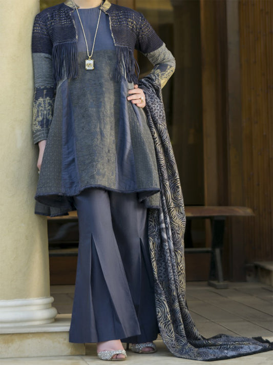 Grey Khaddar/Qureshia 3 Piece Stitched - AWP-192