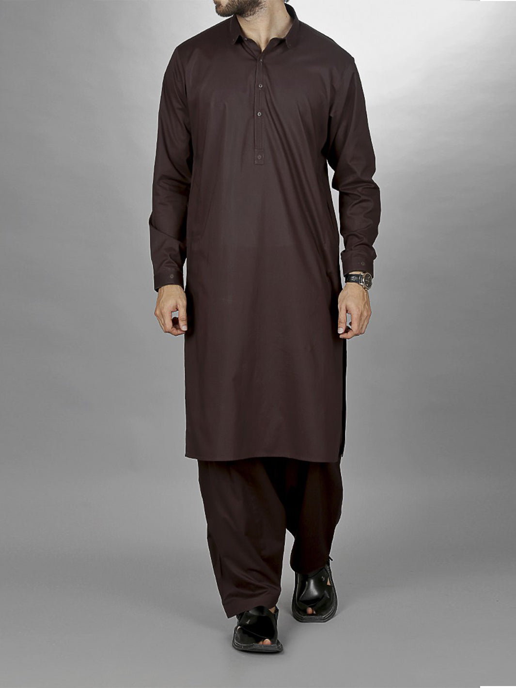 Chocolate Brown Kameez Shalwar - AL-KS-2131