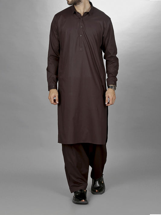 Chocolate Brown Kameez Shalwar - AL-KS-2131