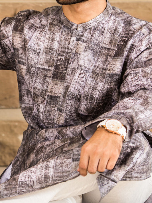 Dull Grey Linen Kurta - AL-K-440