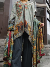 Saga Green Khaddar + Linen 3Pc Stitched - AWP-209