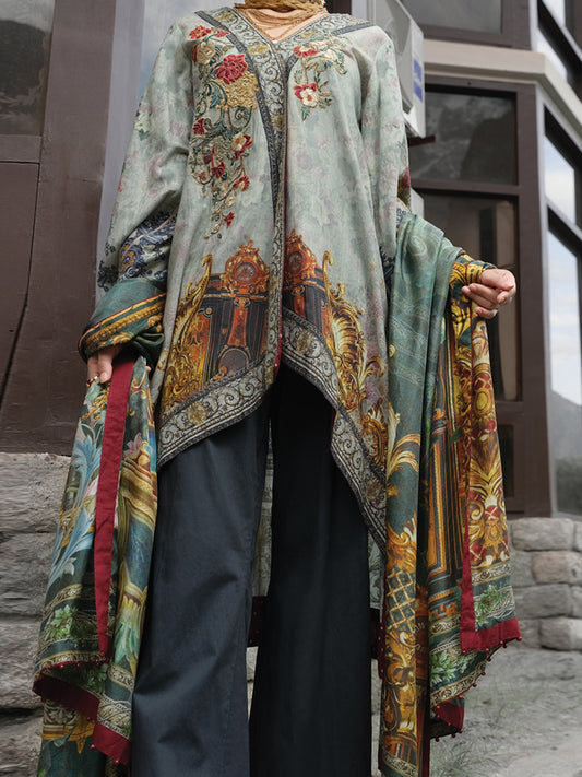 Saga Green Khaddar + Linen 3Pc Stitched - AWP-209