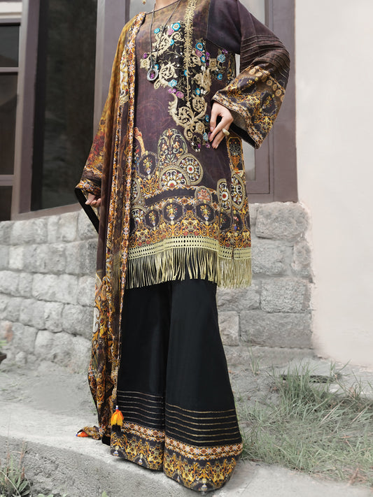 Green Khaddar + Linen 3Pc Stitched - AWP-211