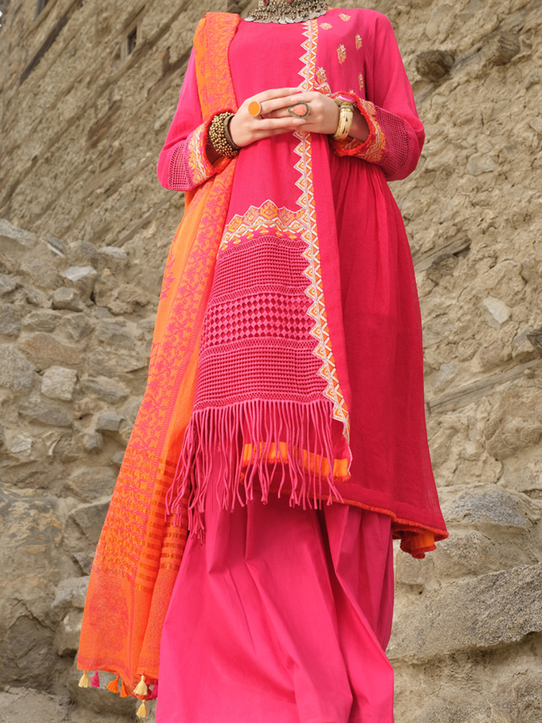 Pink Cotton Net 3Pc Unstitched - AWP-213