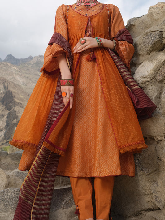 Mustard Jacquard 3 Piece Unstitched - AWP-214