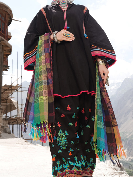 Black Khaddi 3 Piece Stitched - AWP-215
