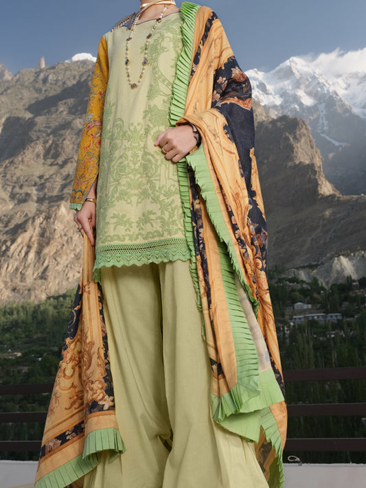 Yellow Jacquard 3 Piece Stitched - AWP-223