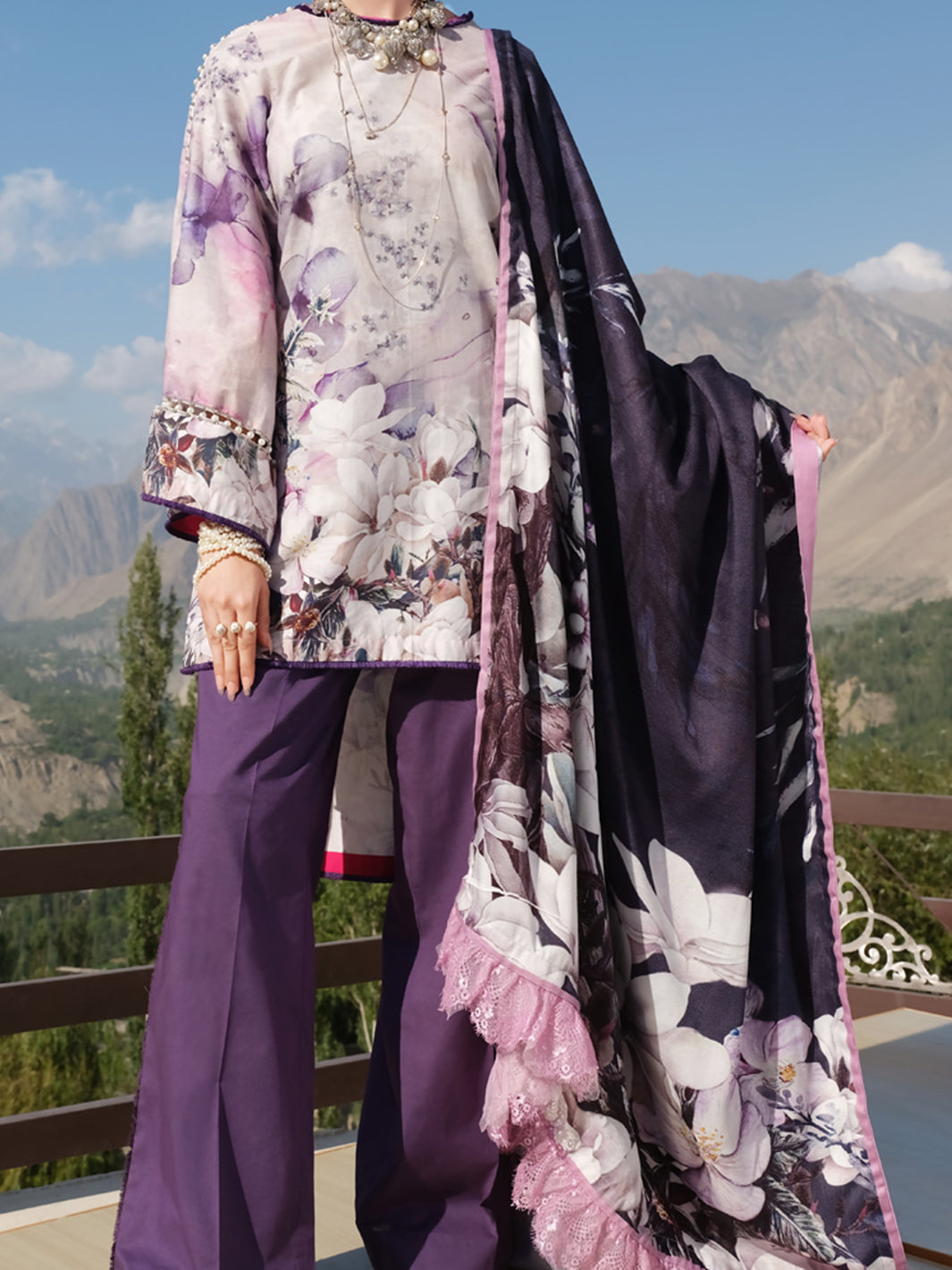 Purple Cambric 3Pc Stitched - AWP-224