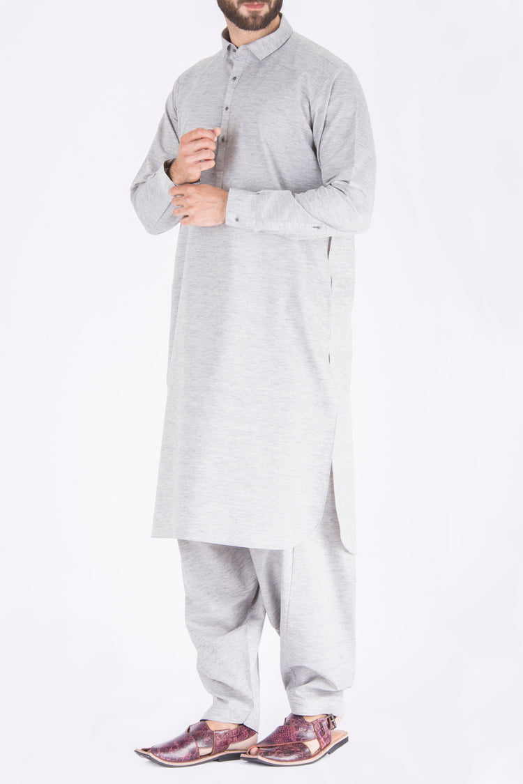 Ash Grey Cotton Kameez Shalwar - AL-KS-2337
