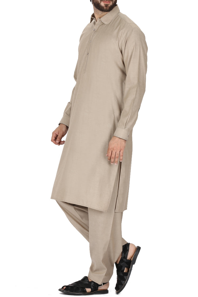 Sand Colored Kameez Shalwar - AL-KS-2359