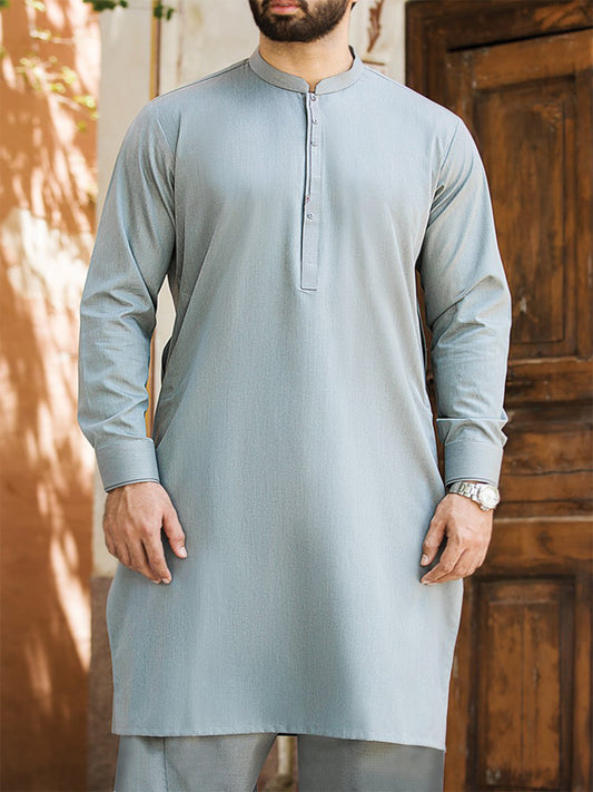 Light Grey Blended Kameez Shalwar - AL-KS-2378