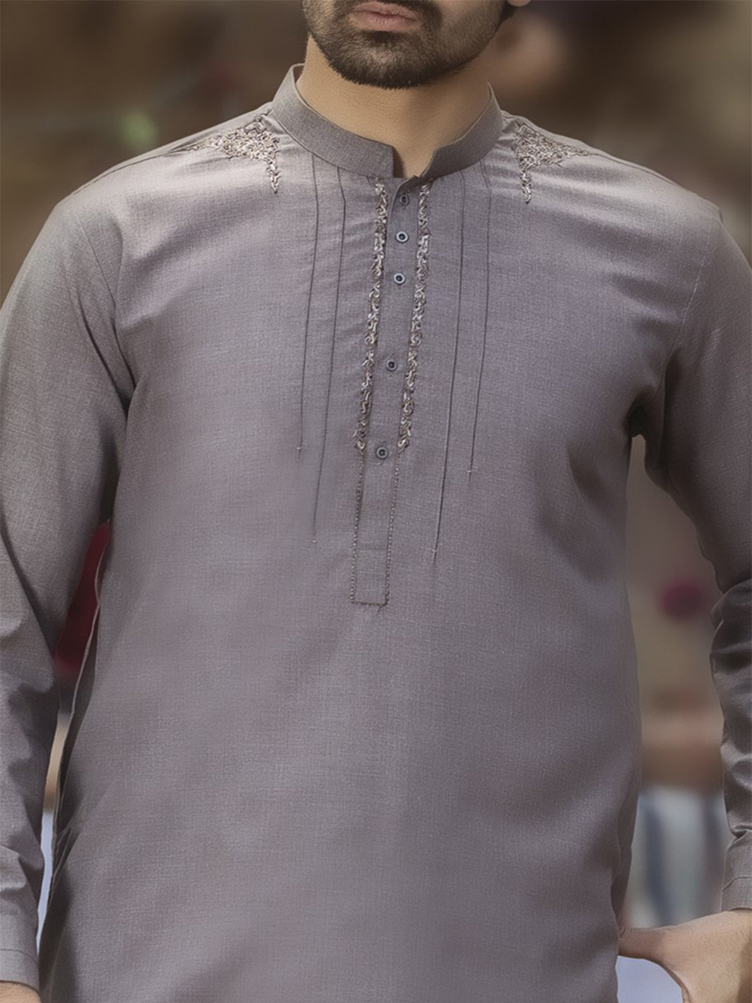 Sand Colored Blended Kameez Shalwar - AL-KS-2389