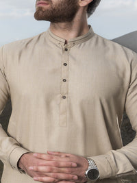 Sand Colored Blended Kameez Shalwar - AL-KS-2408