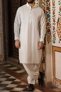 Off White Blended Kameez Shalwar - AL-KS-2418