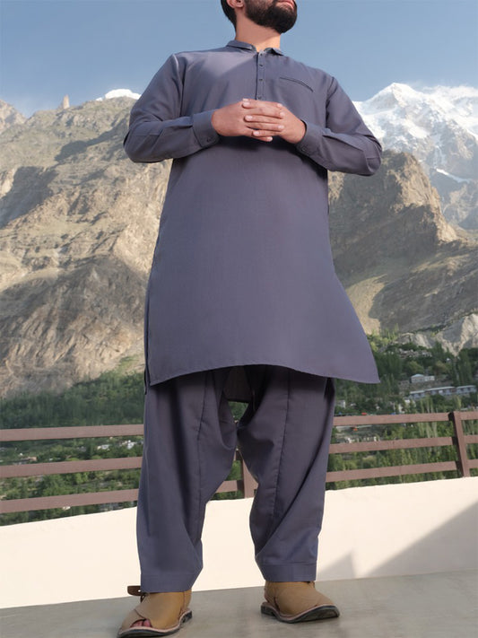 Light Grey Blended Kameez Shalwar - AL-KS-2437