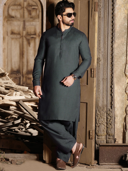 Emerald Green Blended Kameez Shalwar - AL-KS-2466
