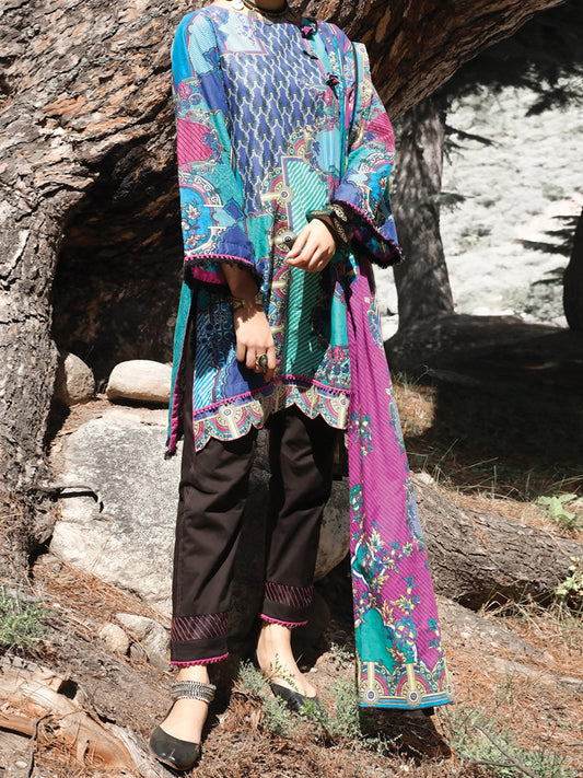 Blue Cambric 3 Piece Unstitched - AWP-248
