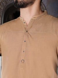 Fawn Blended Kurta Pajama - AL-KS-2492