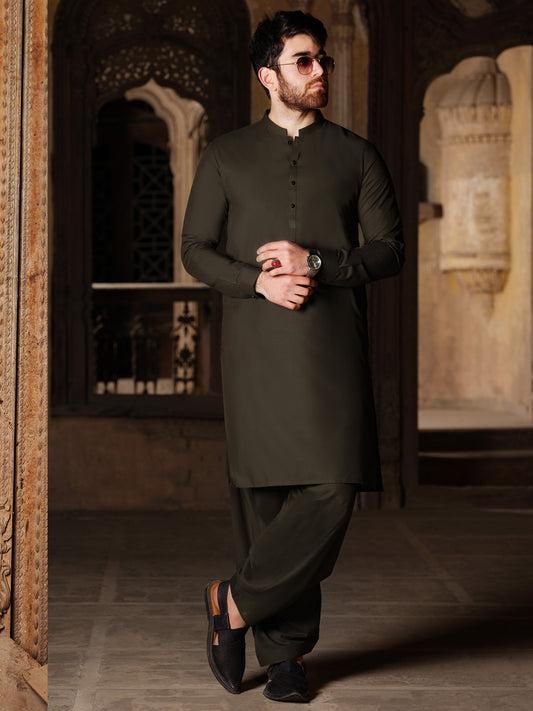 Green Cotton Kameez Shalwar - AL-KS-2493