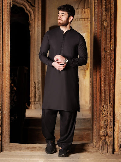 Black Cotton Kameez Shalwar - AL-KS-2495-R1