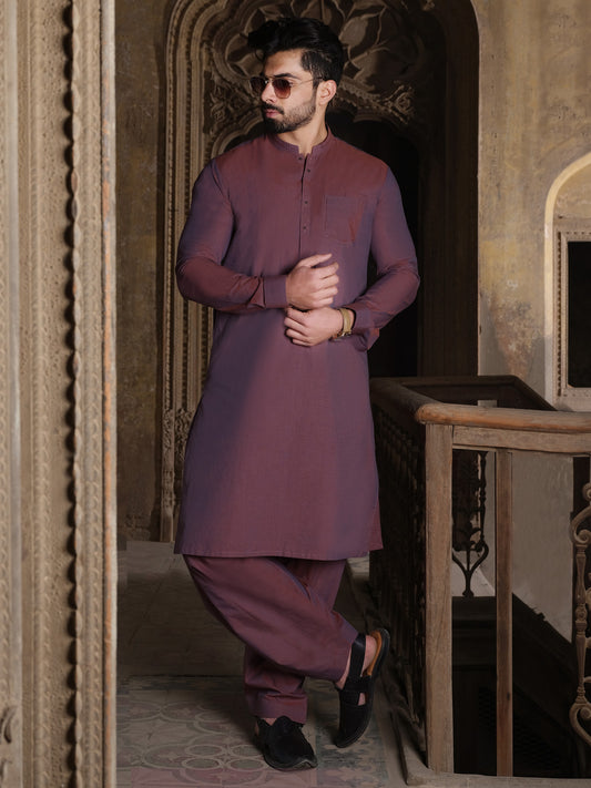 Maroon Blended Kameez Shalwar - AL-KS-2498