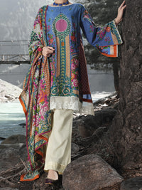 Blue Cambric 3 Piece Stitched - AWP-249