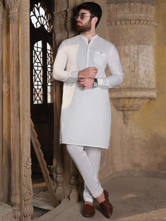Off White Blended Kurta Pajama - AL-KS-2501