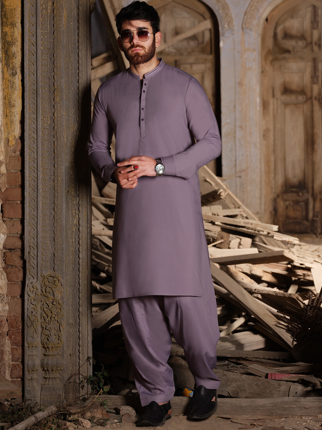 Light Purple Blended Kameez Shalwar - AL-KS-2507