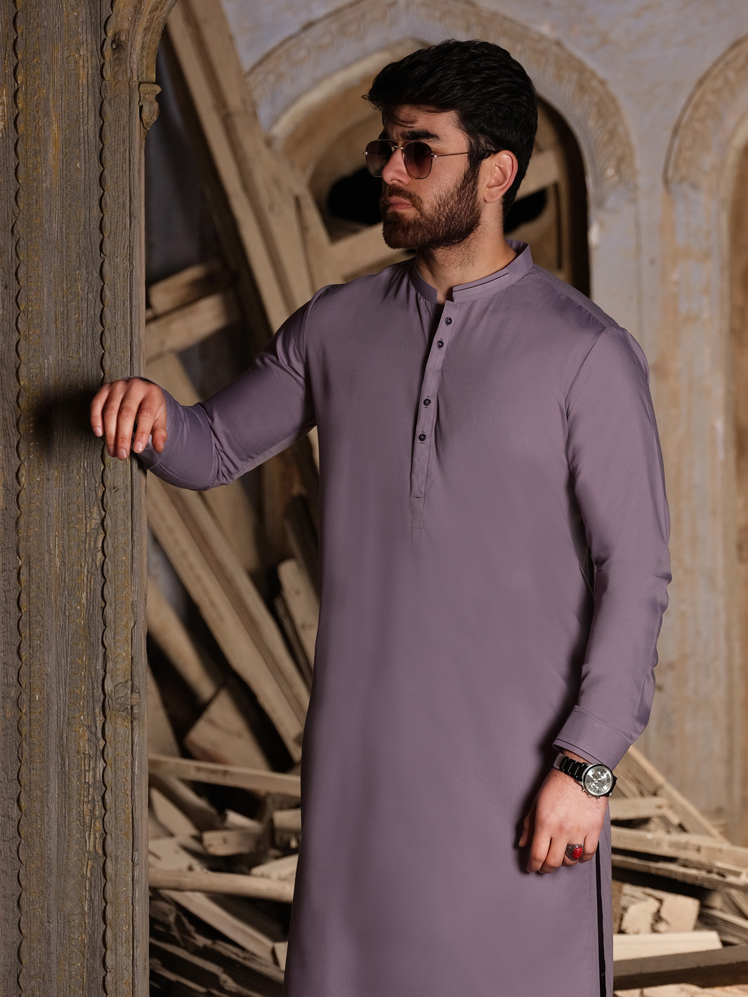 Light Purple Blended Kameez Shalwar - AL-KS-2507