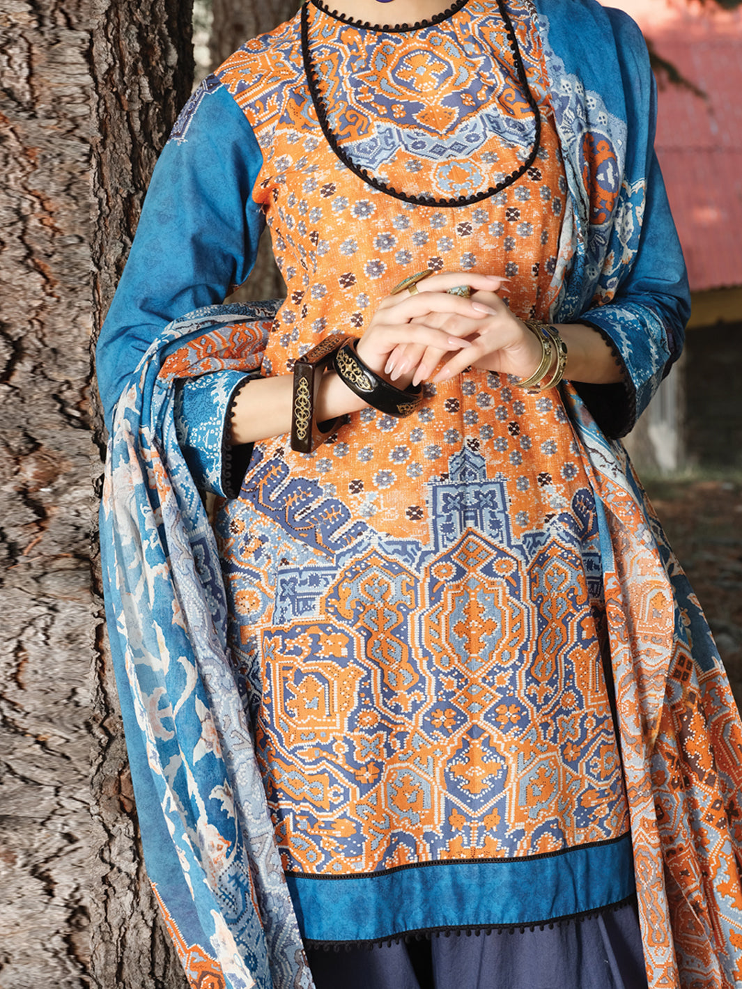 Orange Cambric 3Pc Stitched - AWP-251