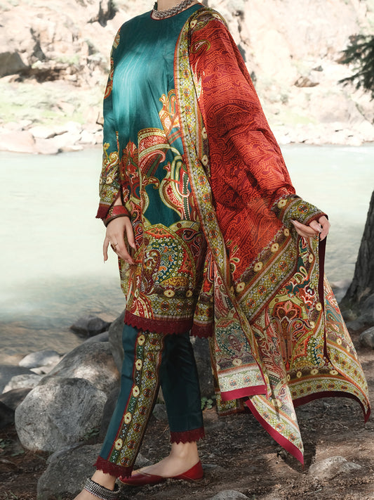 Green Cambric 3Pc Stitched - AWP-252