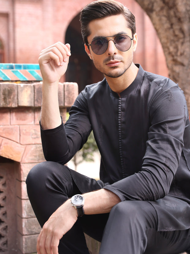 Black Blended Kurta Pajama - AL-KT-2561