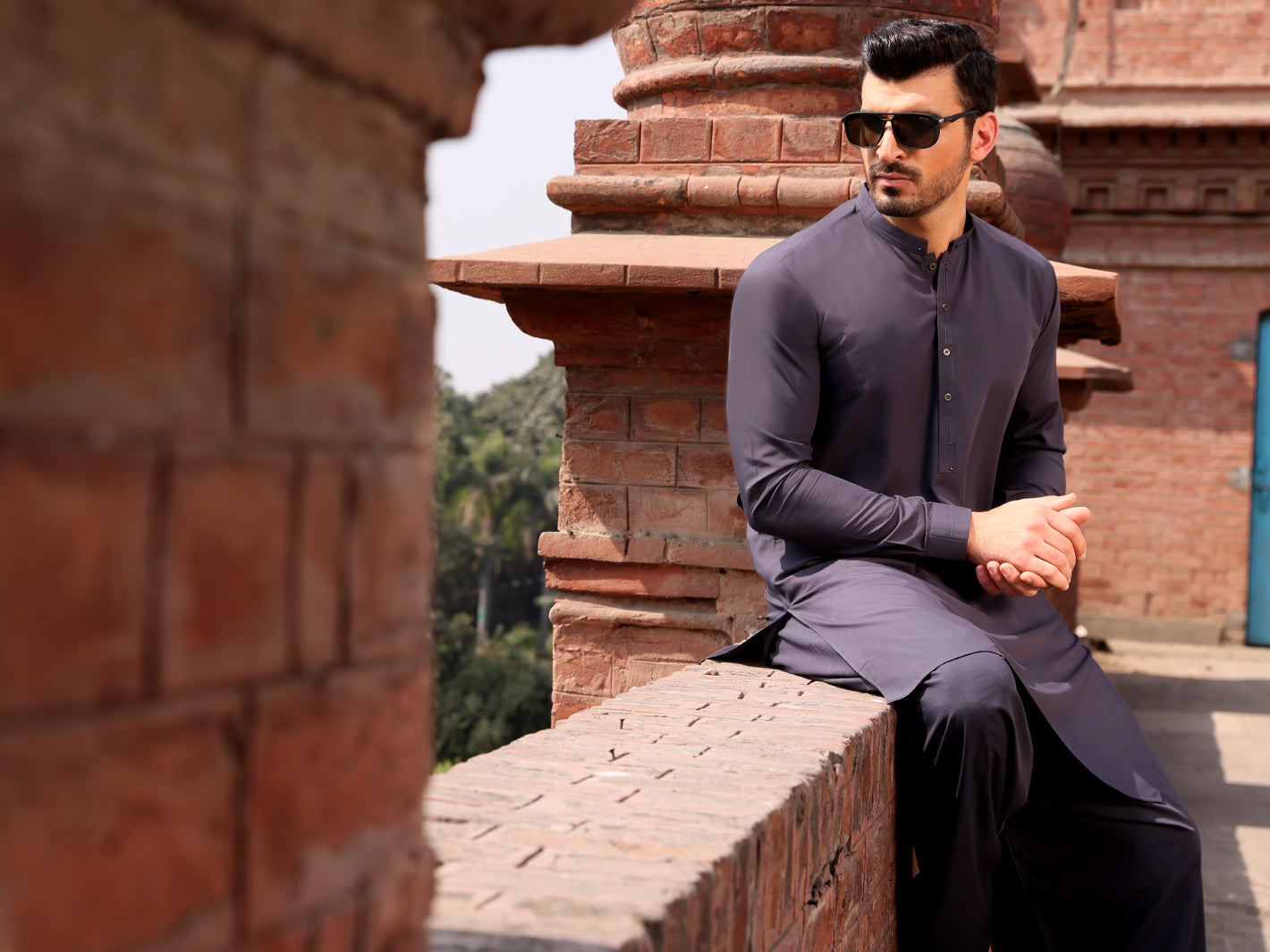 Dark Grey Blended Kameez Shalwar - AL-KS-2581