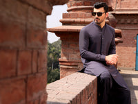 Dark Grey Blended Kameez Shalwar - AL-KS-2581