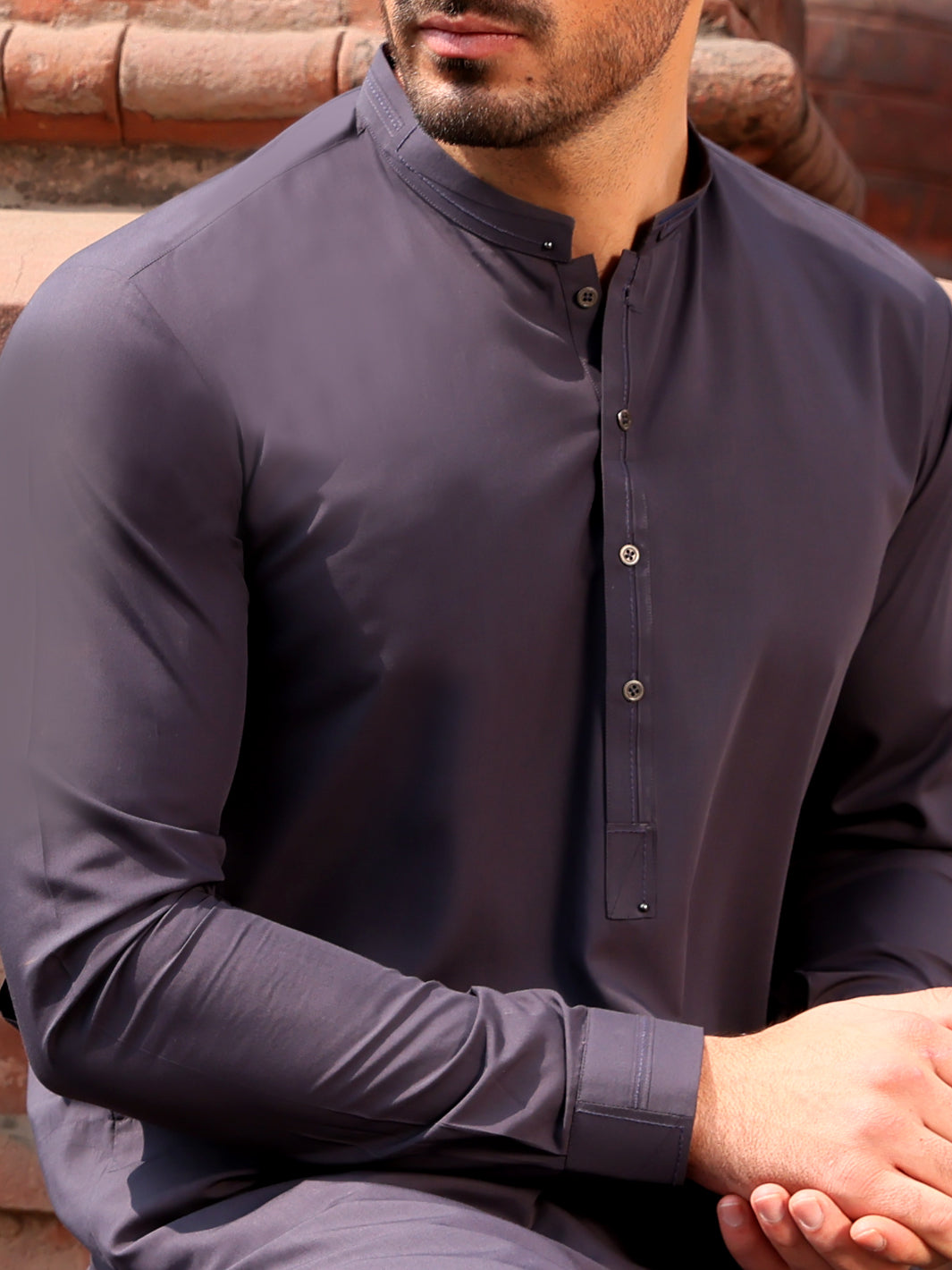 Dark Grey Blended Kameez Shalwar - AL-KS-2581